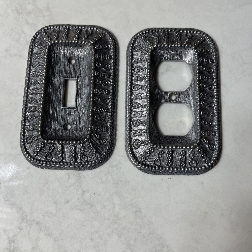 AmerTac 2pc Antique Silver Metal Vintage Wall Plates Outlet and Switch Plates
